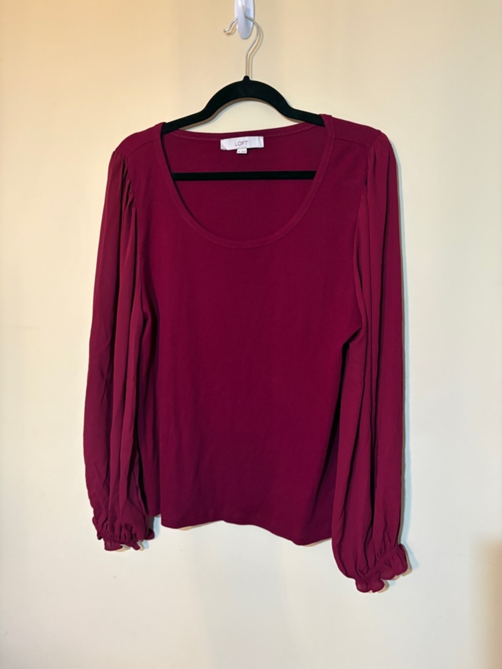 LOFT Long-Sleeve Scoop Neck Top in Wine